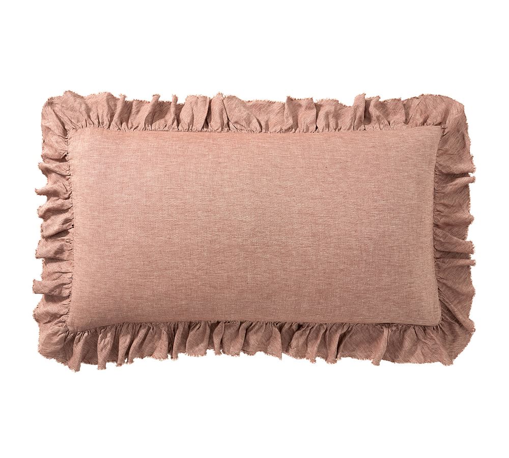 Open Box: Belgian Flax Linen Fringe Ruffle Sham, King, Set of 2-Brick