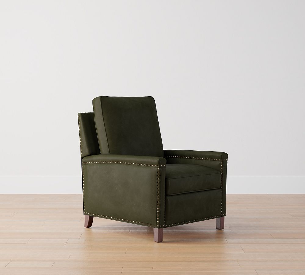 Open Box: Tyler Square Arm Leather Manual Recliner, Tall 41", With Nailheads - Vinatge Hunter