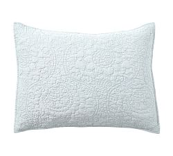 Open Box: Belgian Flax Linen Floral Stitch Quilted Sham, Blue Frost, Standard, Set of 2