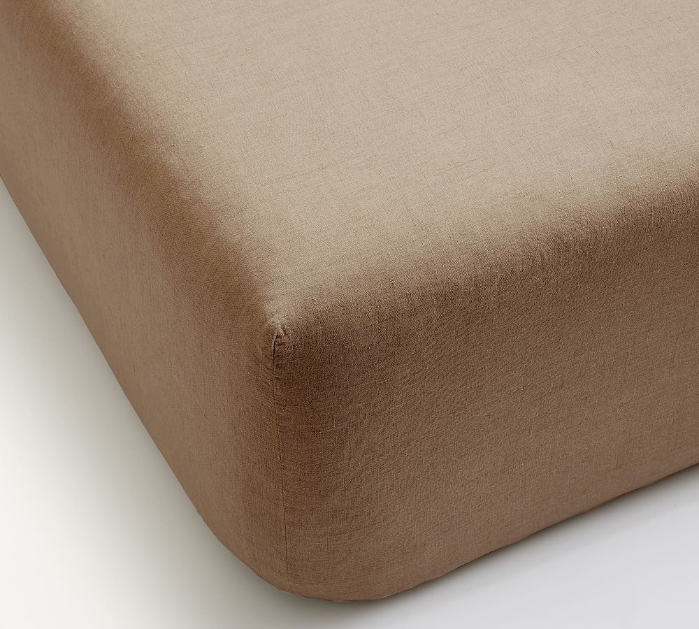 Open Box: Belgian Flax Linen Fitted Sheet, King - Toffee