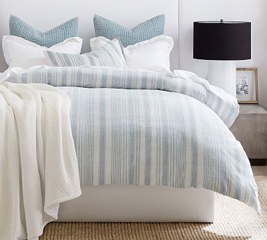Hawthorn Striped Cotton Duvet, Blue, King/Cal. King