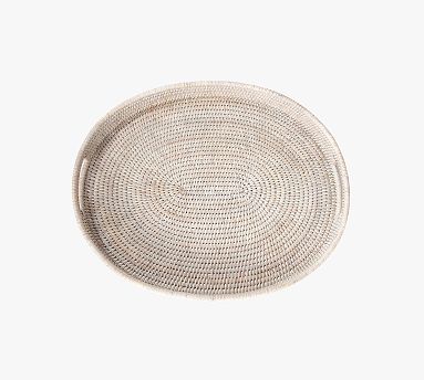 Tava Handwoven Rattan Oval Serving Tray, 10&quot;W, White Wash