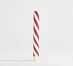 Premium Flickering Flameless Wax Taper Candle - Candy Striped