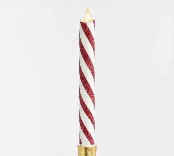 Premium Flickering Flameless Wax Taper Candle - Candy Striped
