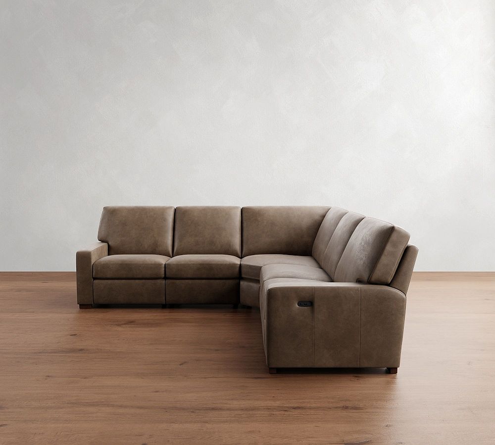 Turner Square Arm Leather Power Reclining L-Shaped Sectional (115&quot;&ndash;128&quot;)