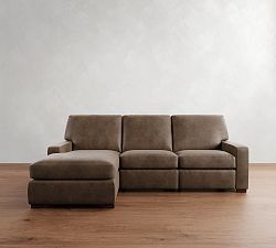 Turner Square Arm Leather Power Reclining Chaise Sectional (105&quot;&ndash;117&quot;)