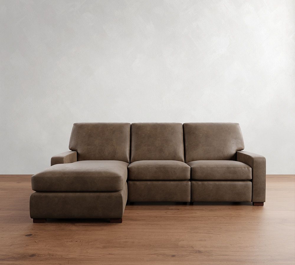 Turner Square Arm Leather Power Reclining Chaise Sectional (105&quot;&ndash;117&quot;)