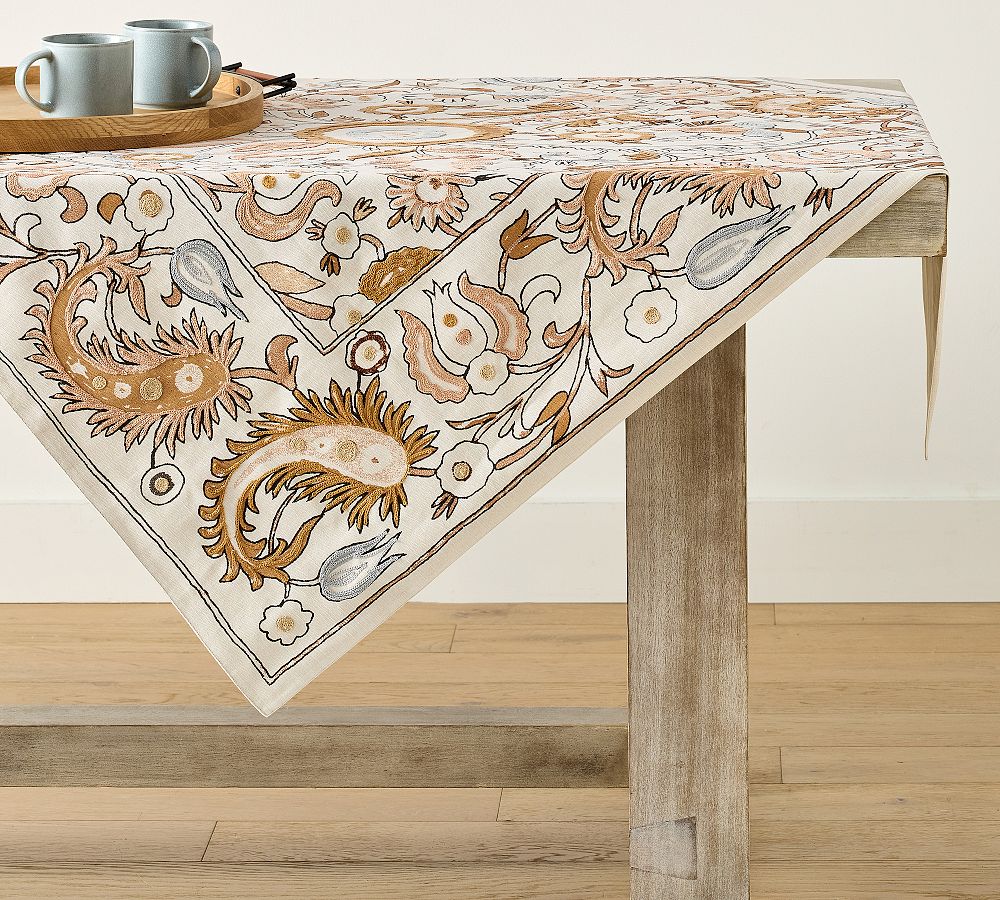 Calista Embroidered Cotton Table Throw