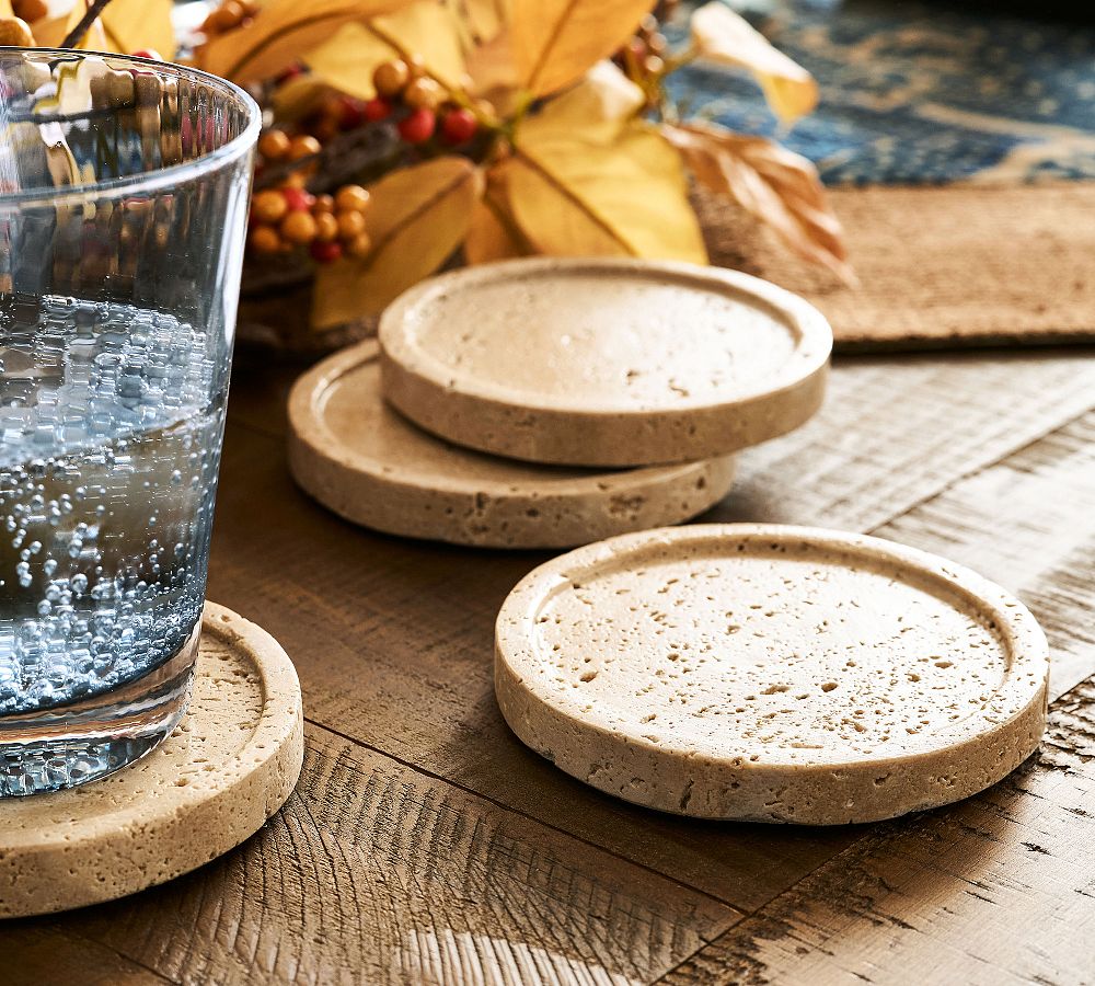 Travertine Marble Coasters - Set of 4