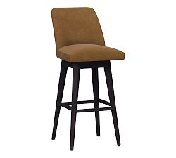 Open Box: Layton Leather Swivel Bar Height Stool, Black Legs - Nubuck Camel