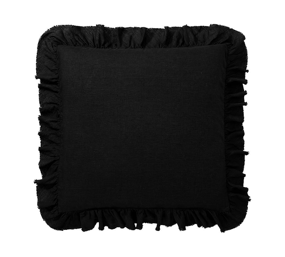 Open Box: Belgian Flax Linen Fringe Ruffle Sham, Euro, Set of 2-Black