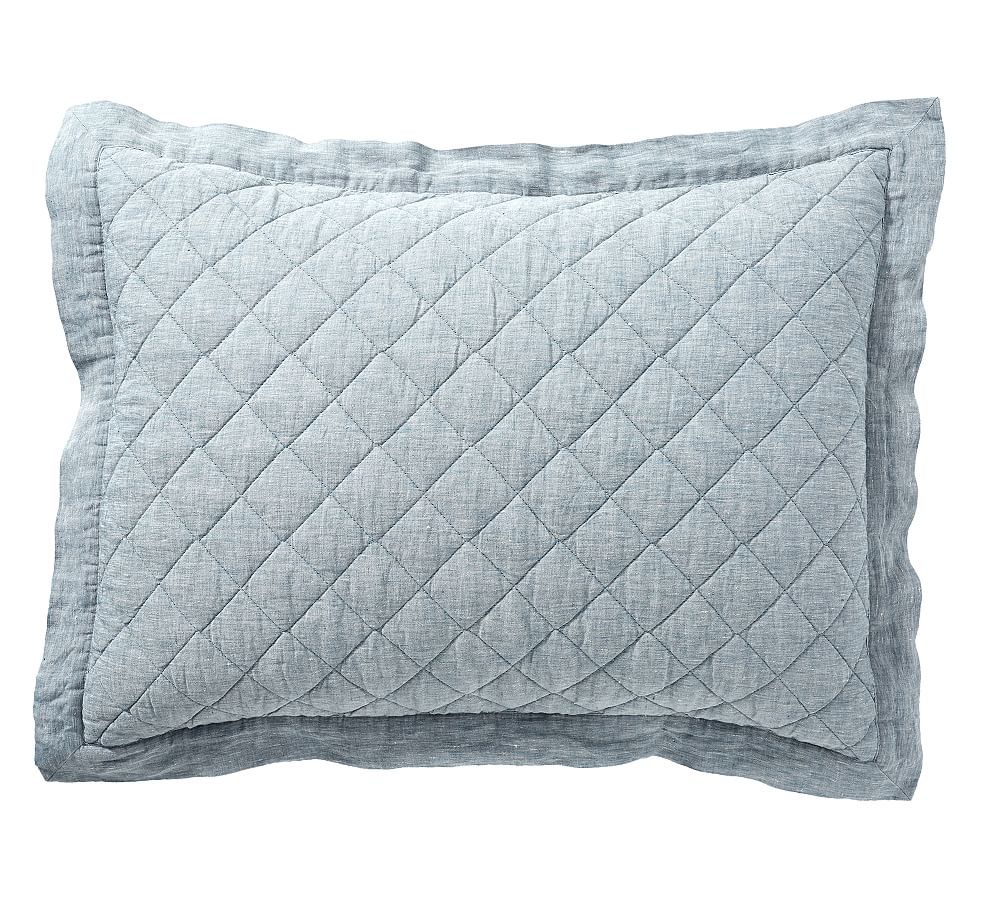 Belgian Flax Linen Diamond Quilted Sham - Chambray, Standard, Set of 2
