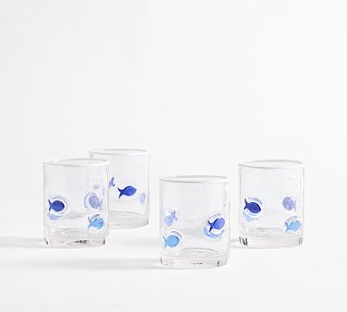 Blue Fish Icon Drinking Glasss, Set of 4 - Blue