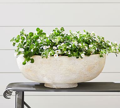 Artisan Hand Painted Terra Cotta Planter, Low Bowl- Large