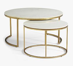 Open Box: Delaney Round Marble Nesting Coffee Tables,25" dia x 16.5" h - Brass