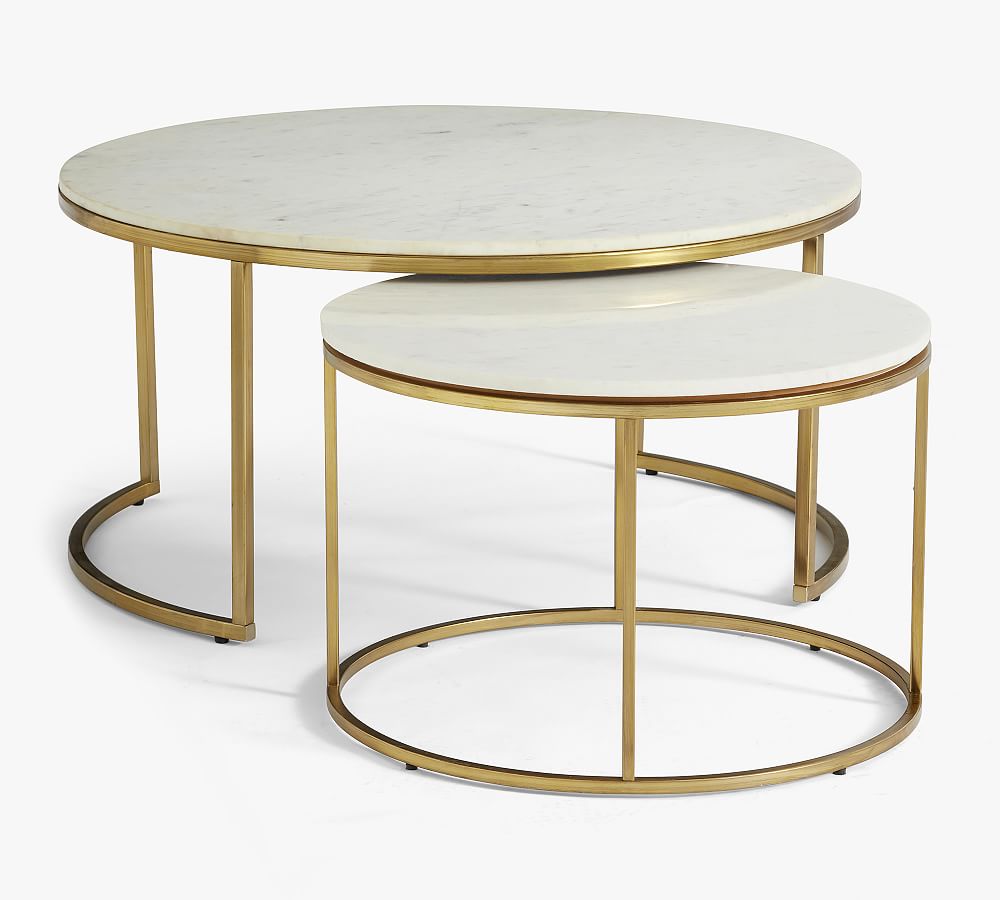 Open Box: Delaney Round Marble Nesting Coffee Tables,25" dia x 16.5" h - Brass