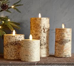 Open Box: Premium Flickering Flameless Textured Birch Wax Pillar Candles
