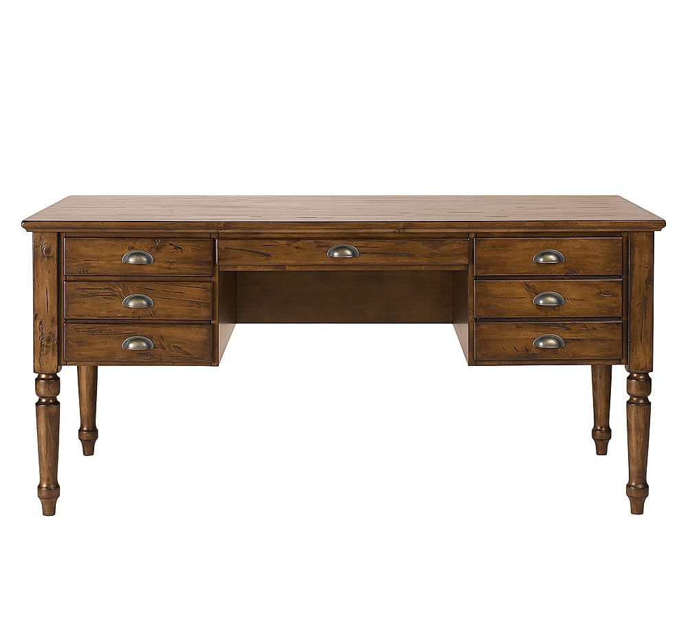 Open Box: Printer's 64&quot; Keyhole Desk with Drawers, Tuscan Chestnut