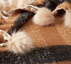 Mohair Plaid Pom Pom Throw