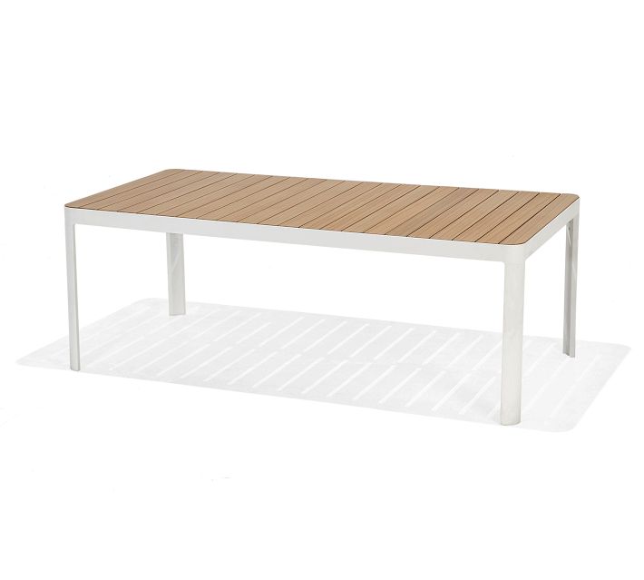 Standalone table with wood top and white frame, isolated on white background