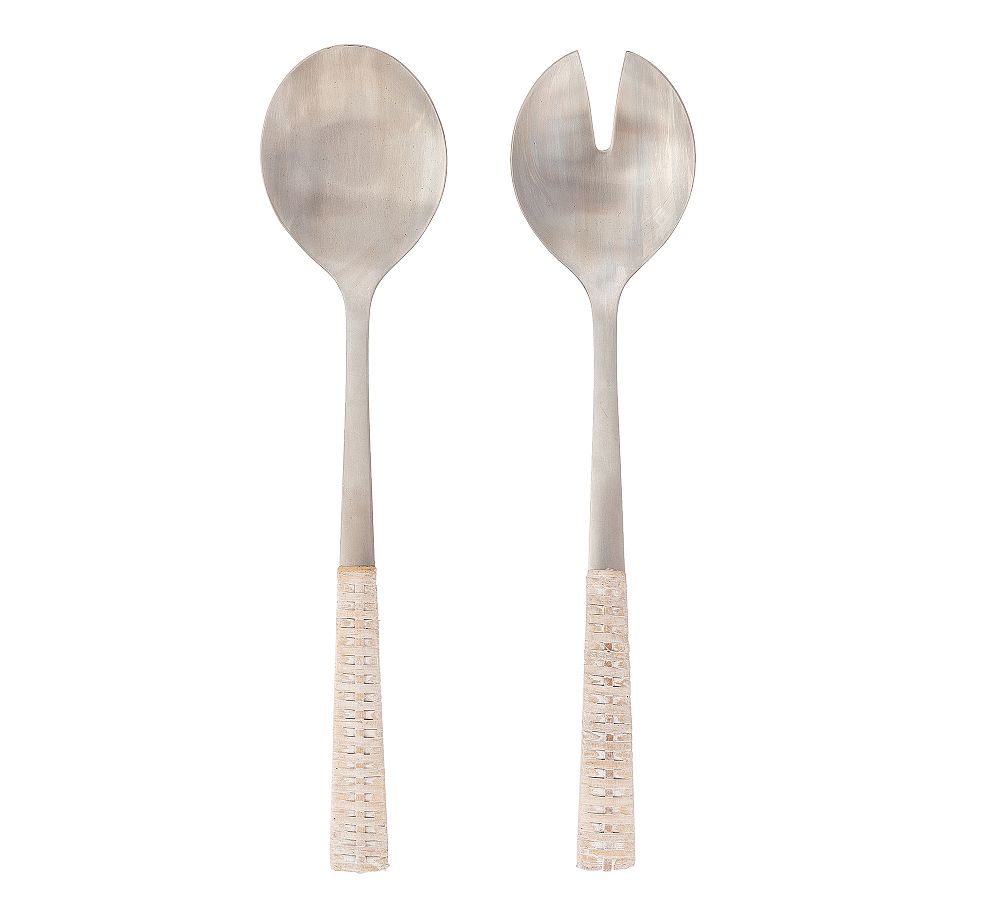 Tava Handwoven Stainless Steel Serving Set - Set of 2 - Set of 2 - White Wash