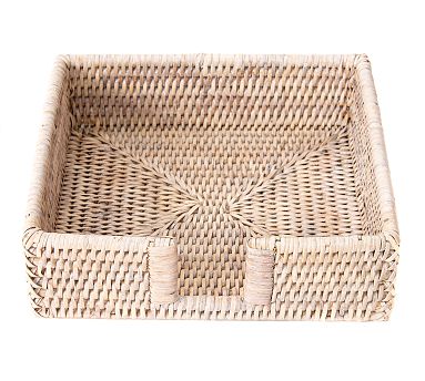 Tava Handwoven Dinner Napkin Holder, 8&quot;x 7.5&quot;- White Wash