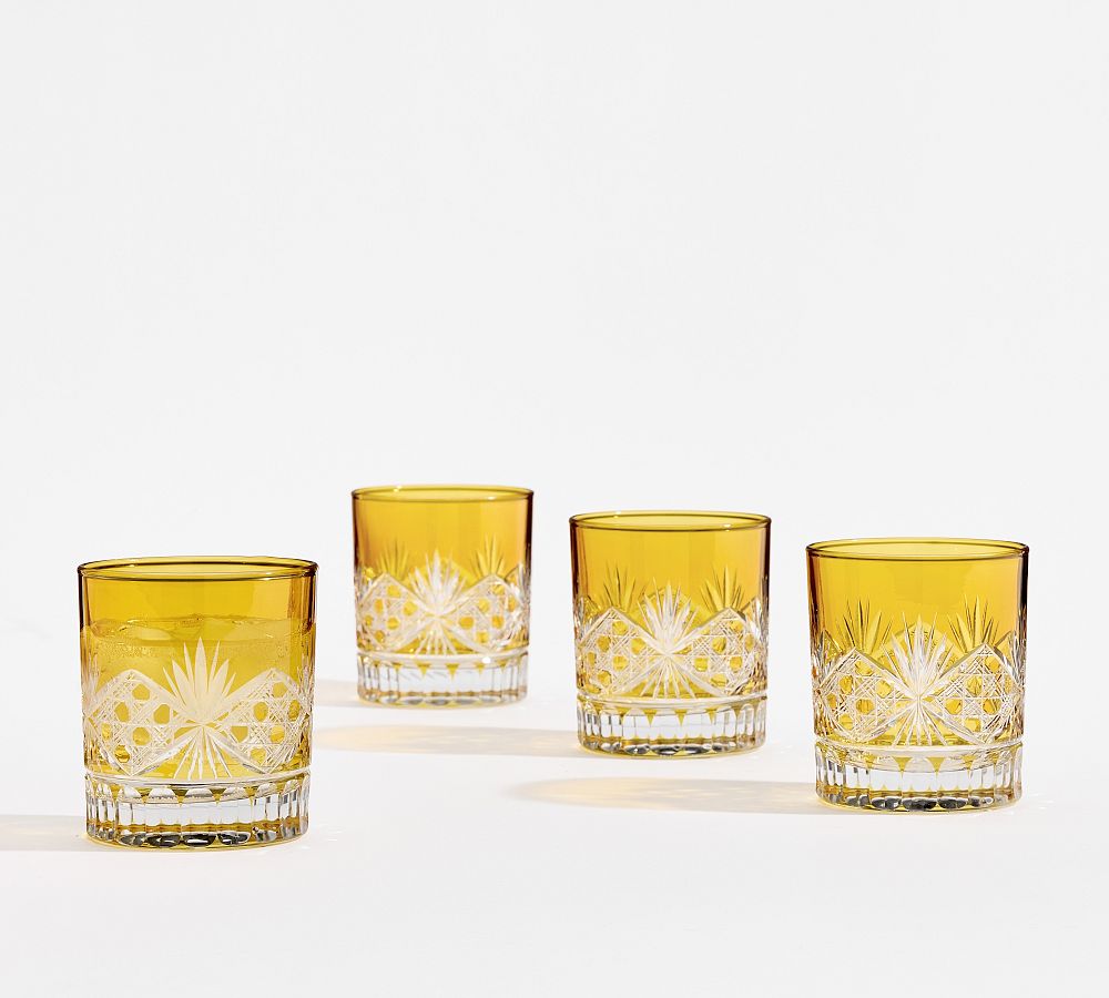 Antique Cut Double Old Fashioned Glasses - Set of 4