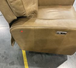 Open Box: PB Comfort Sq Arm Lther Power Swivel Glider Recliner, Poly Wrapped Cshns, Legacy Taupe