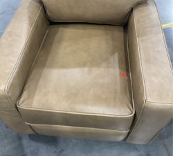 Open Box: PB Comfort Sq Arm Lther Power Swivel Glider Recliner, Poly Wrapped Cshns, Legacy Taupe