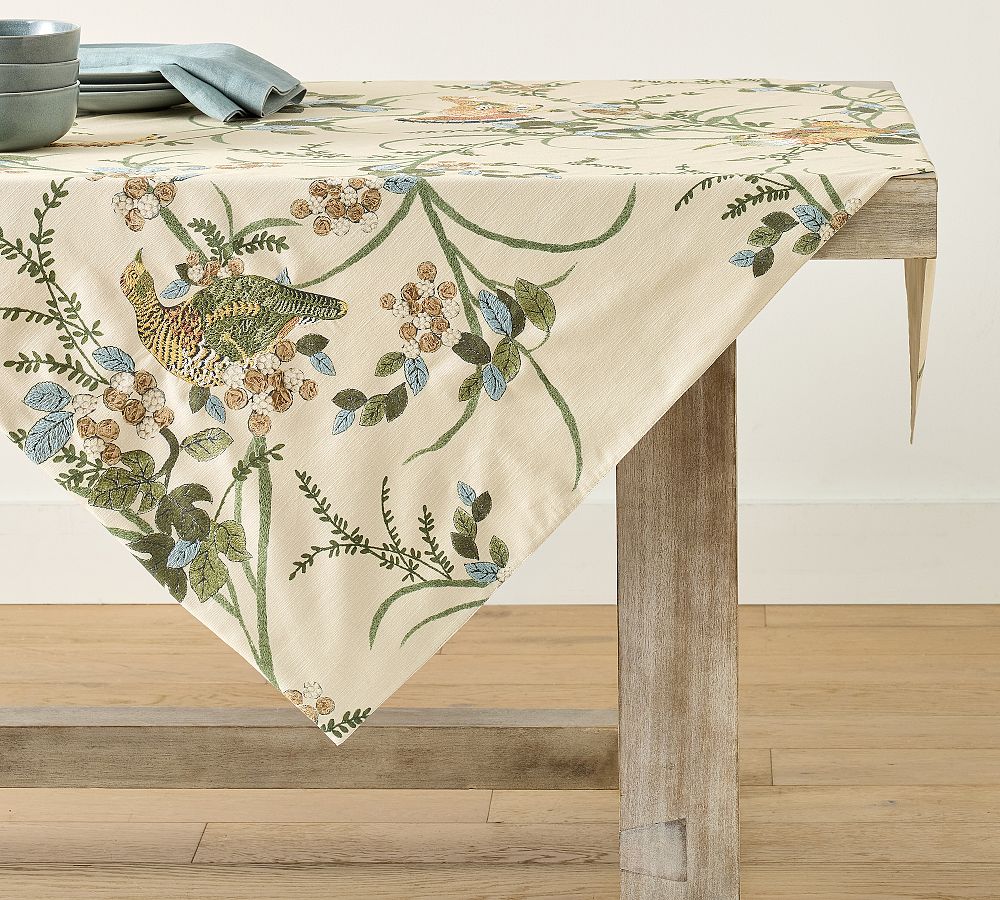Pheasant Embroidered Cotton Table Throw