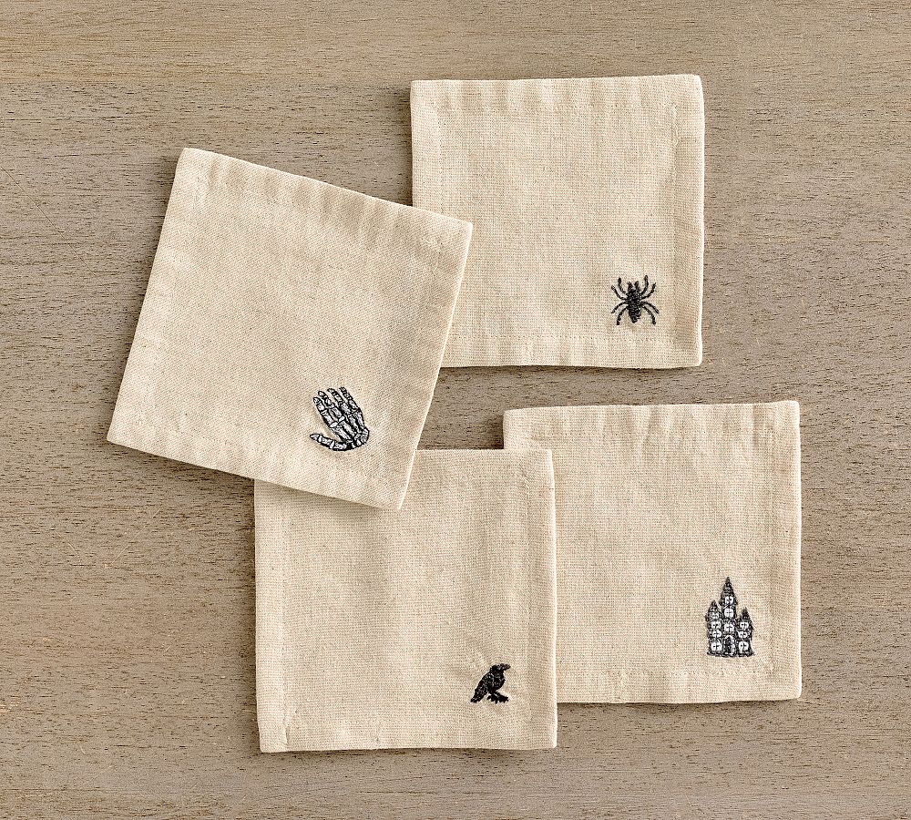 Halloween Icon Embroidered Cocktail Napkins - Mixed Set of 4
