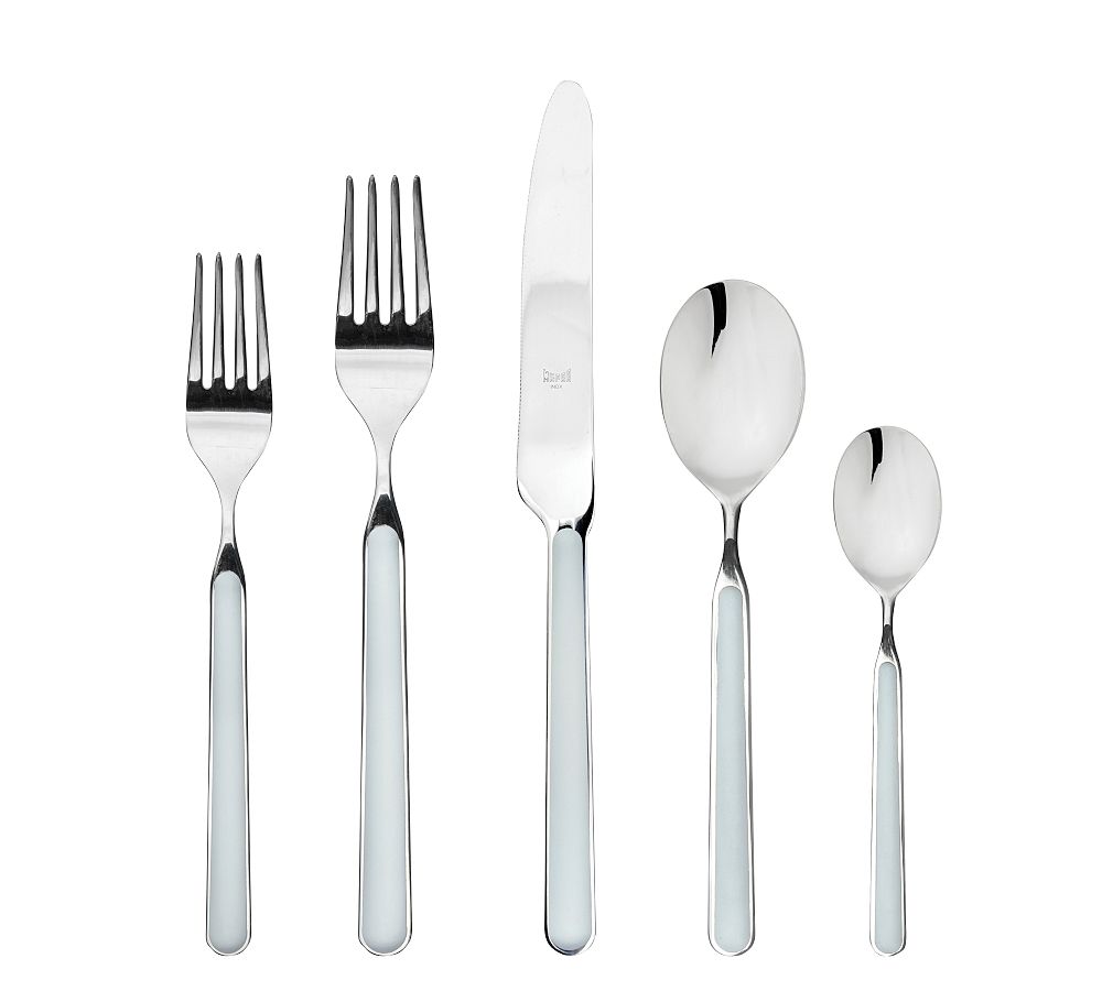 Open Box: Fantasia Italian Stainless Steel Flatware Set, 5 Piece Set - Light Blue