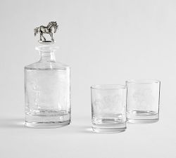 Brandon Maxwell Groveland Toile Decanter &amp; Double Old Fashioned Glasses - Set of 3