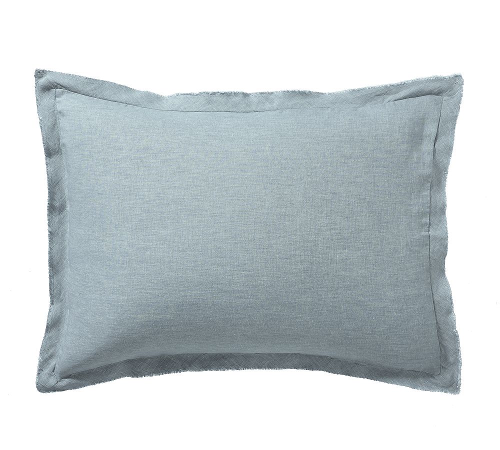 Open Box: Belgian Flax Linen Double Flange Sham, Standard, Set of 3 - Chambray/Flax