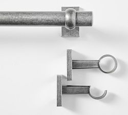 Open Box: Standard Curtain Rod &amp; Wall Bracket, 28&quot; - 48&quot; - 1.25&quot; Diam. - Cast Iron Pewter