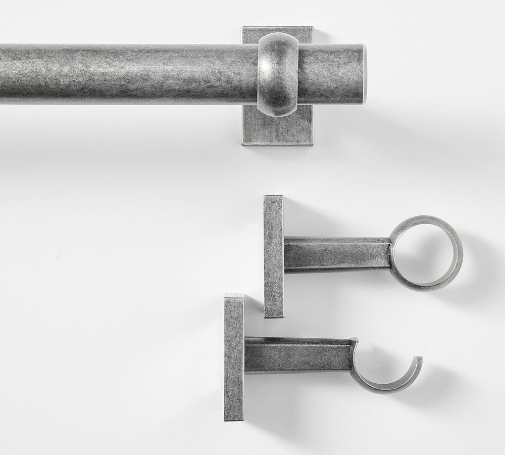 Open Box: Standard Curtain Rod &amp; Wall Bracket, 28&quot; - 48&quot; - 1.25&quot; Diam. - Cast Iron Pewter