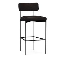 Open Box: Maison Leather Bar Stool, Bar Height - Vintage Midnight, Antique Bronze Leg