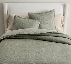 Open Box: Belgian Flax Linen Double Flange Duvet, King/Cal. King - Dark Green