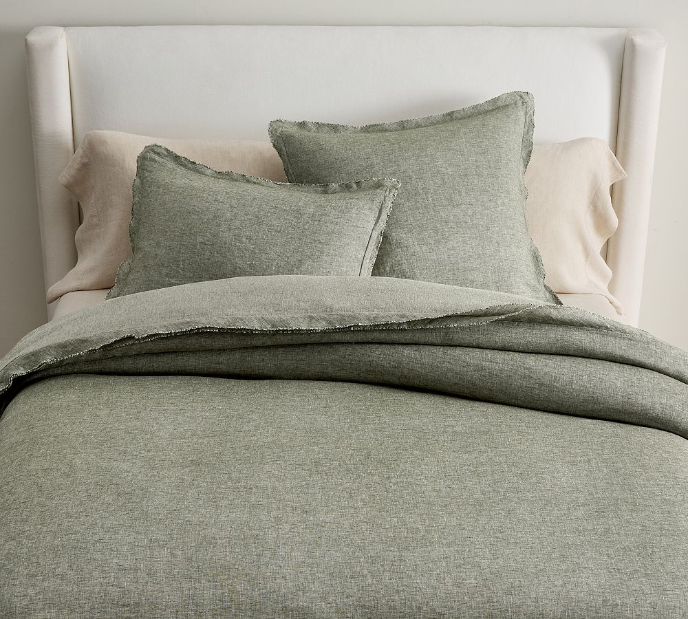 Open Box: Belgian Flax Linen Double Flange Duvet, King/Cal. King - Dark Green