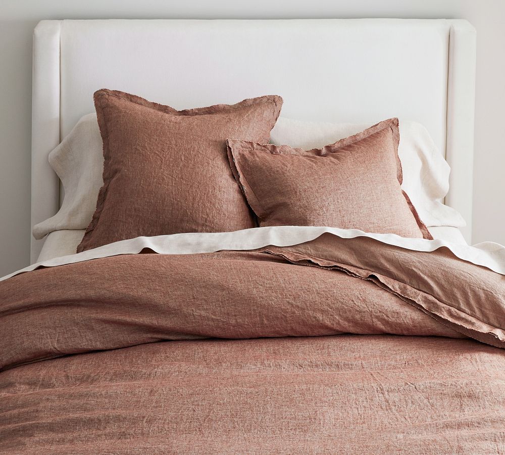 Open Box: Belgian Flax Linen Double Flange Duvet, Full/Queen - Brick