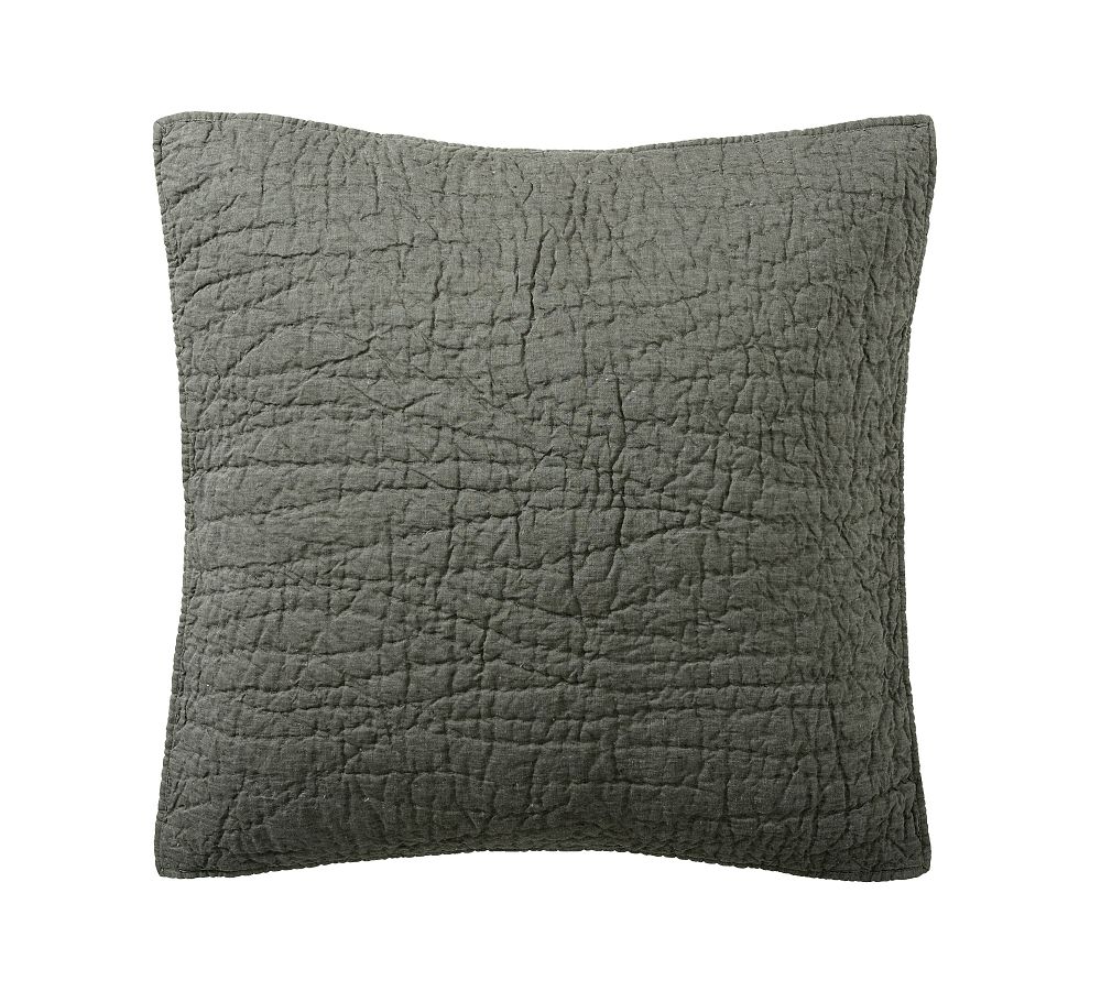 Open Box: Belgian Flax Linen Handcrafted Quilted Sham, Euro, Set of 2 - Dark Forest