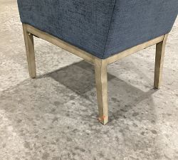 Open Box: York Upholstered Dining Armchair, Gray Wash Legs - Performance Heathered Tweed, Indigo
