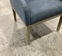 Open Box: York Upholstered Dining Armchair, Gray Wash Legs - Performance Heathered Tweed, Indigo