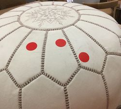 Open Box: Nadia Moroccan-Style Leather Pouf, 20&quot; dia x 14&quot; h - Cream