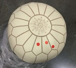 Open Box: Nadia Moroccan-Style Leather Pouf, 20&quot; dia x 14&quot; h - Cream
