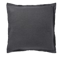 Open Box: Belgian Flax Linen Double Flange Sham, Euro, Set of 3 - Ebony