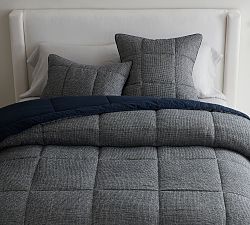 Open Box: European Flax Linen Waffle Comforter, Twin/Twin XL - Midnight