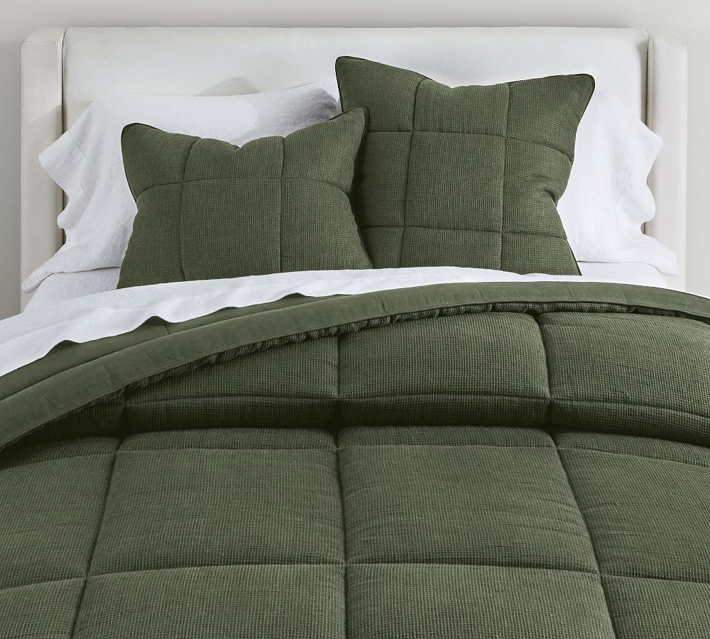 Open Box: European Flax Linen Waffle Comforter, Full/Queen - Cypress
