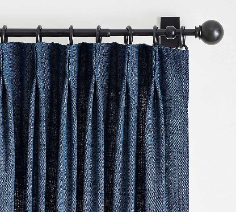 Open Box: Emery Linen Pinch Pleat Curtain, 50&quot; W x 124&quot; L - Midnight