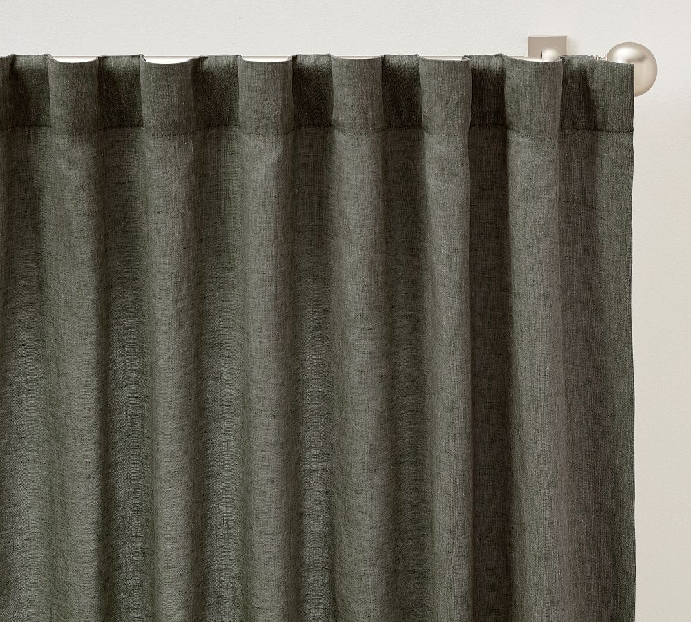 Open Box: Belgian Flax Linen Curtain, 100&quot;W x 84&quot;L - Loden